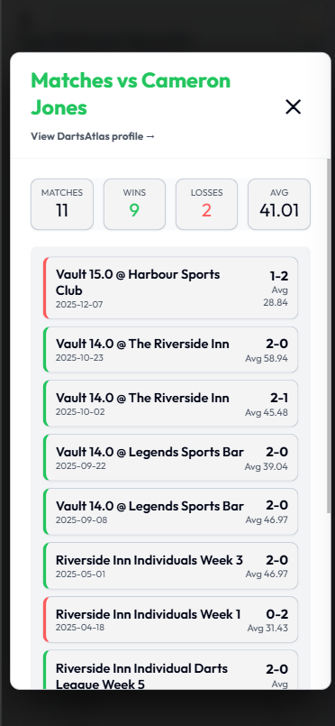 Darts-Dash Head-to-Head Details Screenshot